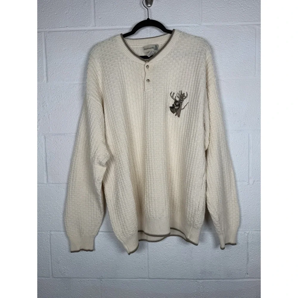 Fieldmaster Mens LT Sweater 90s Made USA Deer Hunting Old Money Preppy Henley